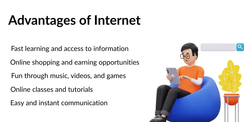 Advantages of the internet with a person using a smartphone.