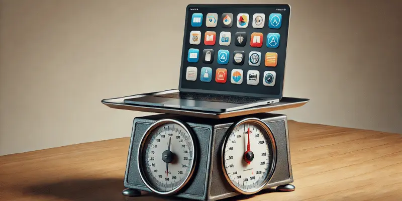 Laptop on an old-fashioned scale, representing weight variations