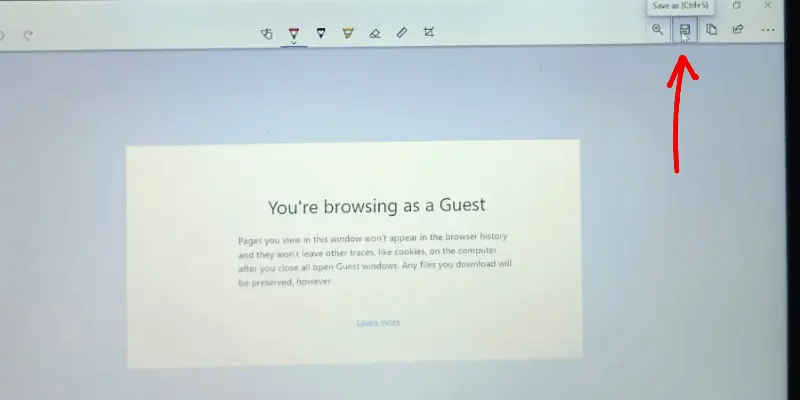 Save as option highlighted on Windows screenshot tool while browsing in Chrome
