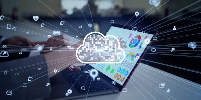 Laptop showing computer imaging with cloud data and visual analytics. Laptop showing computer imaging with cloud data and visual analytics.