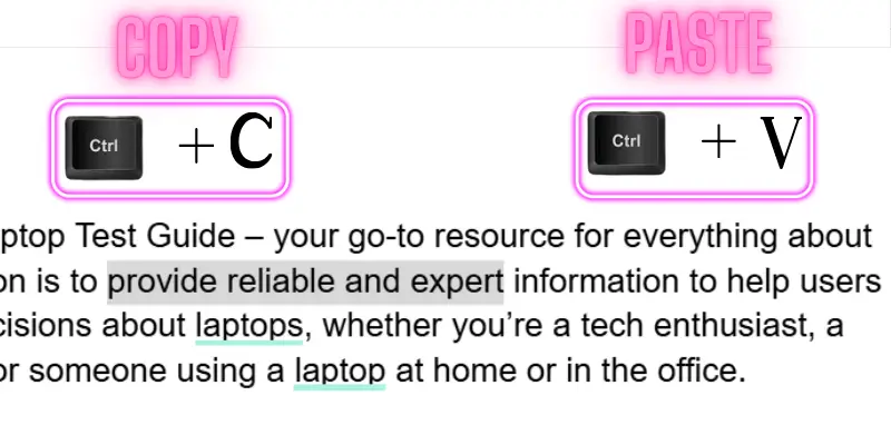 Copy-paste shortcut keys (Ctrl + C and Ctrl + V) illustration for efficient text handling