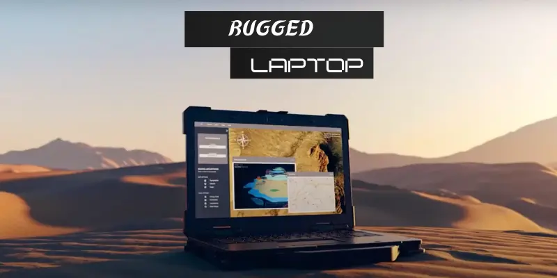 Getac laptop in extreme desert environment, showcasing mapping software.