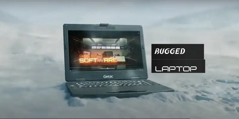 Getac rugged laptop in winter conditions running advanced software.