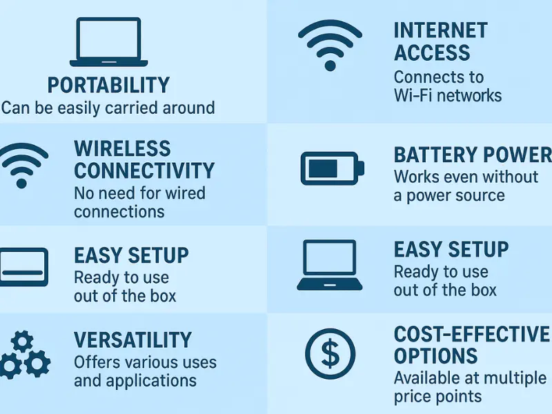 Comprehensive laptop advantages infographic highlighting portability, internet access, wireless connectivity, battery power, easy setup, versatility, and cost-effective options for mobile computing
Caption: Essential guide to laptop benefits showcasing why portable computers excel in modern computing needs. Comprehensive laptop advantages infographic highlighting portability, internet access, wireless connectivity, battery power, easy setup, versatility, and cost-effective options for mobile computing
Caption: Essential guide to laptop benefits showcasing why portable computers excel in modern computing needs.