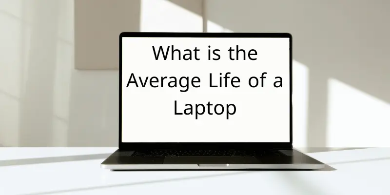 Laptop with a question about its average lifespan displayed on screen Laptop with a question about its average lifespan displayed on screen