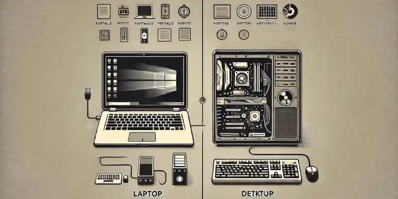 A side-by-side comparison of a laptop and desktop