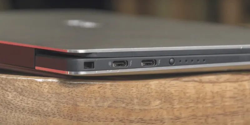 Laptop ports including dual USB-C and Thunderbolt connections