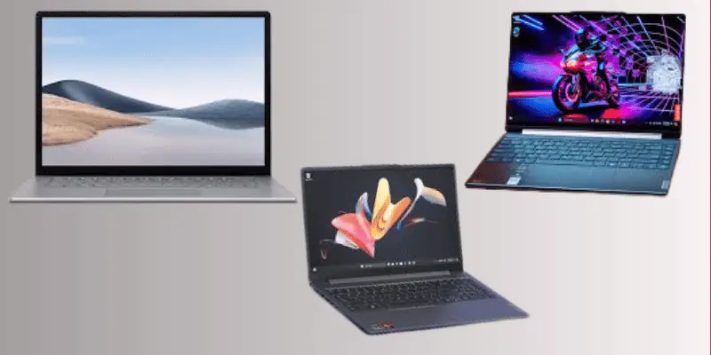 Various laptop models highlighting screen and keyboard features