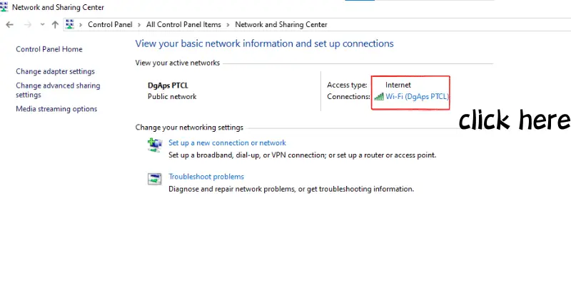 Highlighting where to click to access Wi-Fi details in Network Center