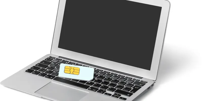 Laptop setup with a SIM card for convenient internet access