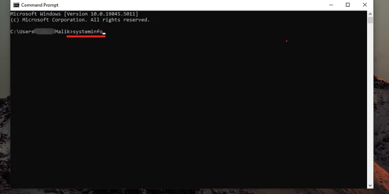 Systeminfo command in Windows Command Prompt for system details